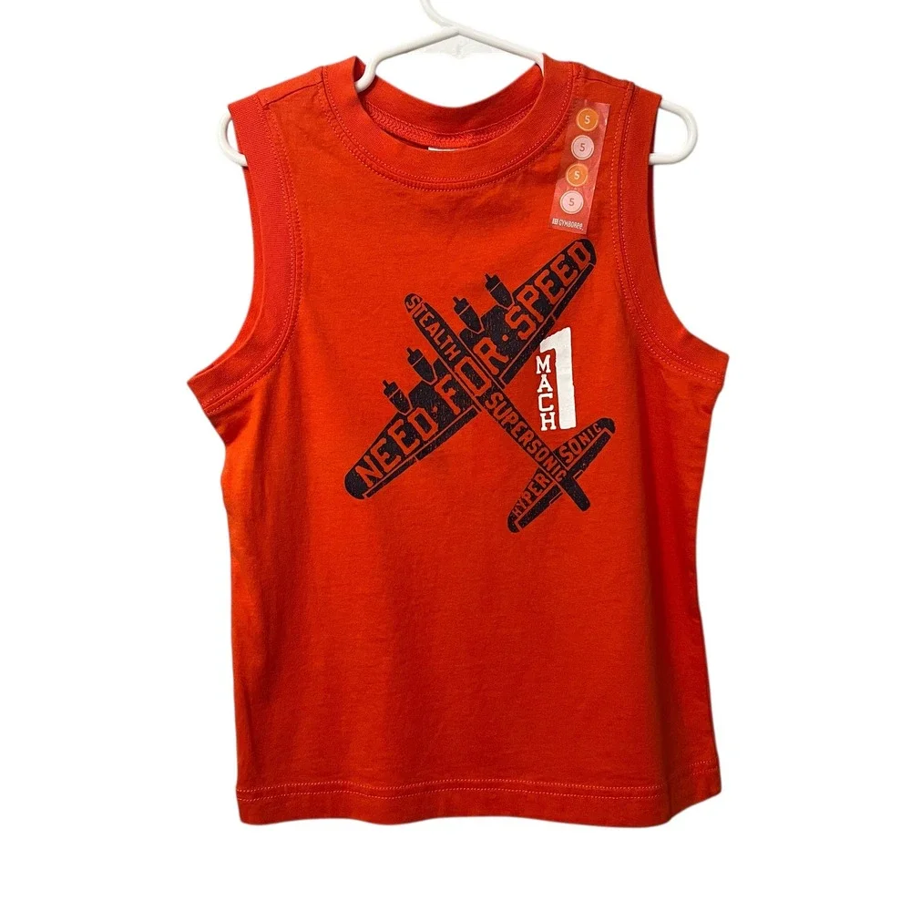 Gymboree Boys Youth Orange Airplane Muscle Tank Top Shirt Size 5 Summer NWT